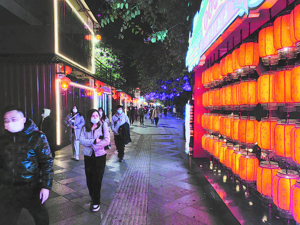 紫荆西堤文创街华灯绽放人头攒动。西江日报记者 李振昭 摄.png