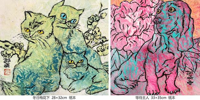 8、“冬日梅花下（28×32cm 纸本）”、“等待主人（33×35 纸本）”.jpg